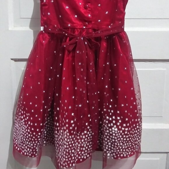 Jona Michelle Sparkle Netting Dress with Bow Red/Cranberry sz 5 - Picture 4 of 12